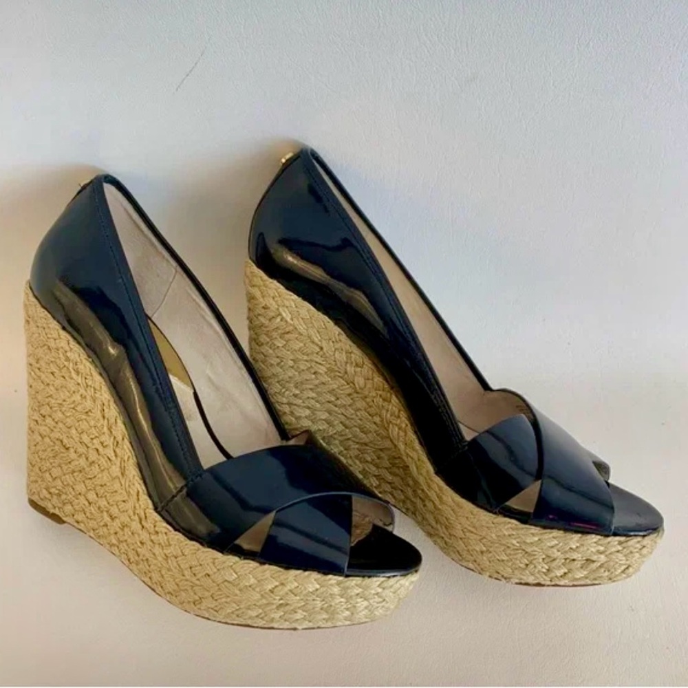Michael Kors Navy Patent Leather Platform Wedge Size 7
